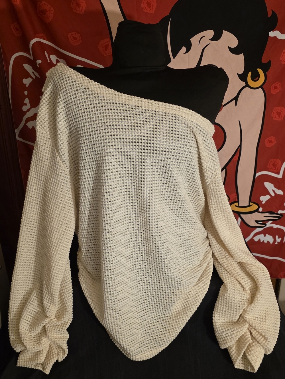 Cream Off-Shoulder Pineapple Print Women’s Sweater